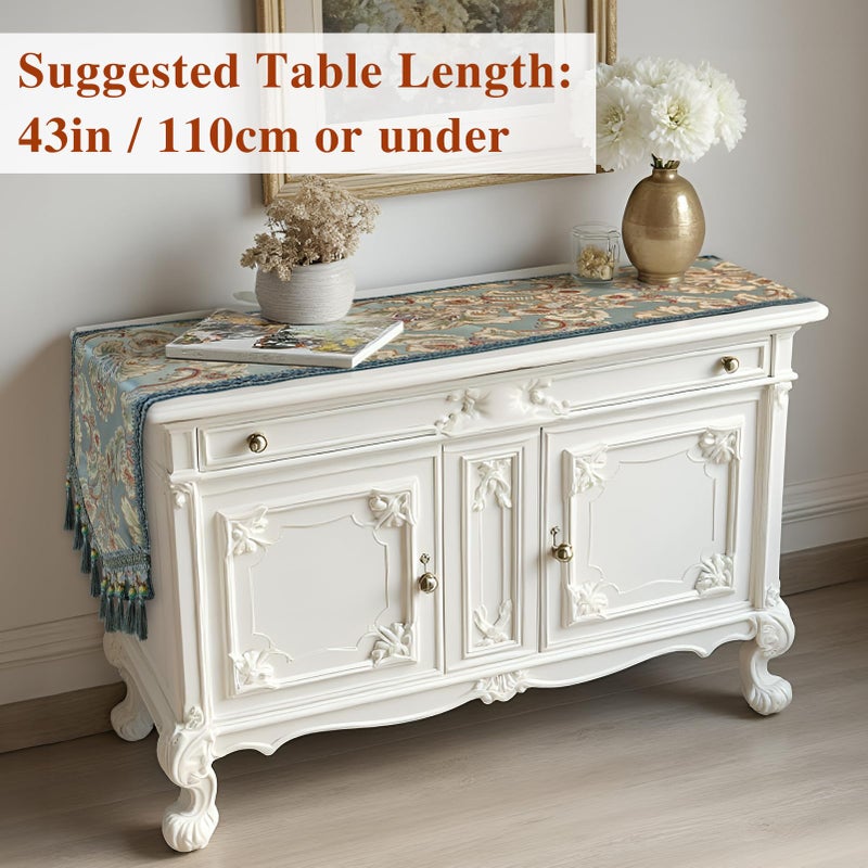 kilofly Elegant Floral Brocade Jacquard Table Runner Tassels (69 x 12 inches) - Image 4